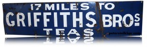 Griffith Bros Tea Enamel Sign Rare. 32 Miles