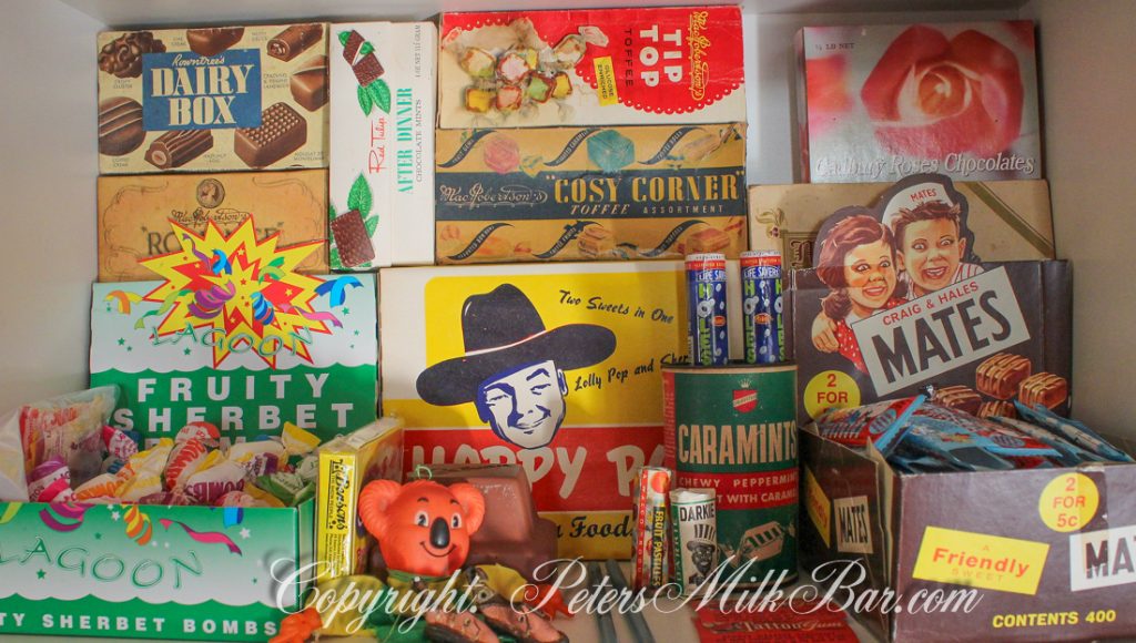 Shelves of Australian Vintage Milk Bar Collectibles