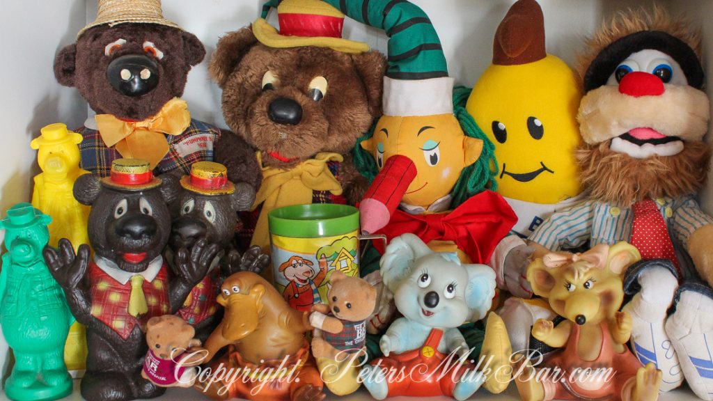 Vintage Childrens Television characters including Humphrey B Bear, Mr Squiggle, B2, Agro, Blinky Bill