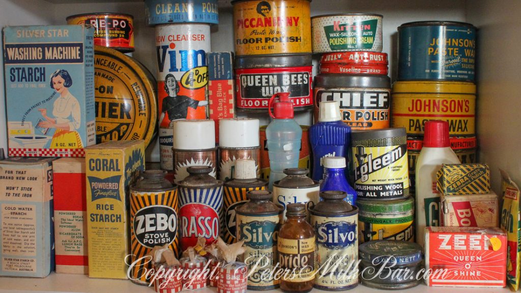 Vintage Cleaning Products & Wax's including Zebo, Silvo, Brasso, Coral, Vim, Chief, Picaninny, Queens Bees, Zeen, I-Gleem, Starch, Pride.